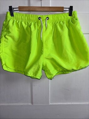 Neon Yellow Athletic Drawstring Shorts Size Large L